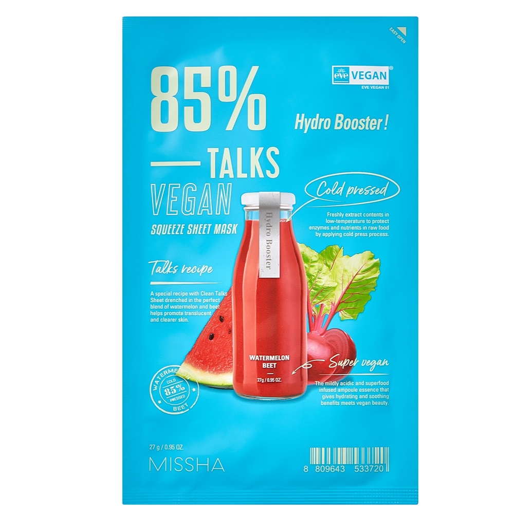 Talks Vegan Squeeze Sheet Mask Hydratační Pleťová Maska Hydro Booster Pro Unavenou Pleť 27 g