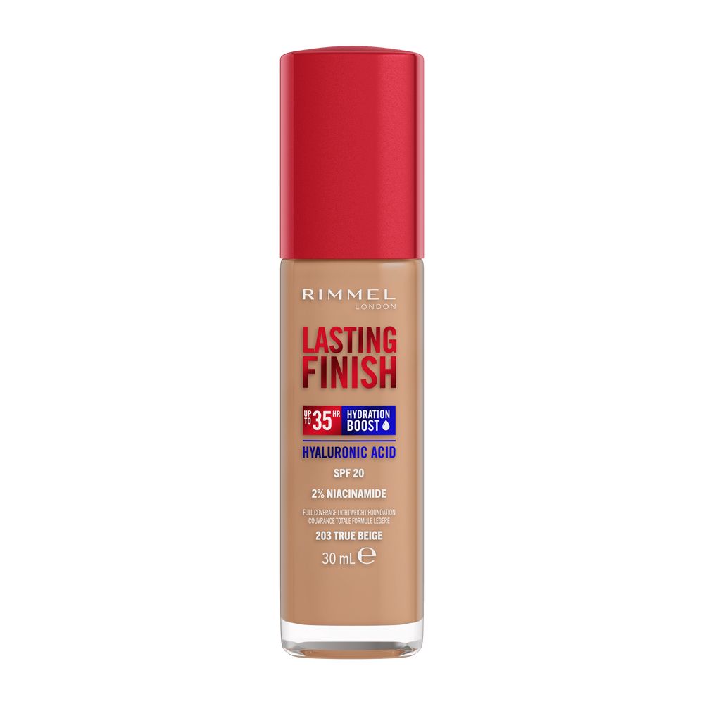 Rimmel London, Lasting Finish 35H – Vysoce Hydratační A Dlouhotrvající Podkladový Krém Na Obličej S SPF 20, Odstín 203 True Beige