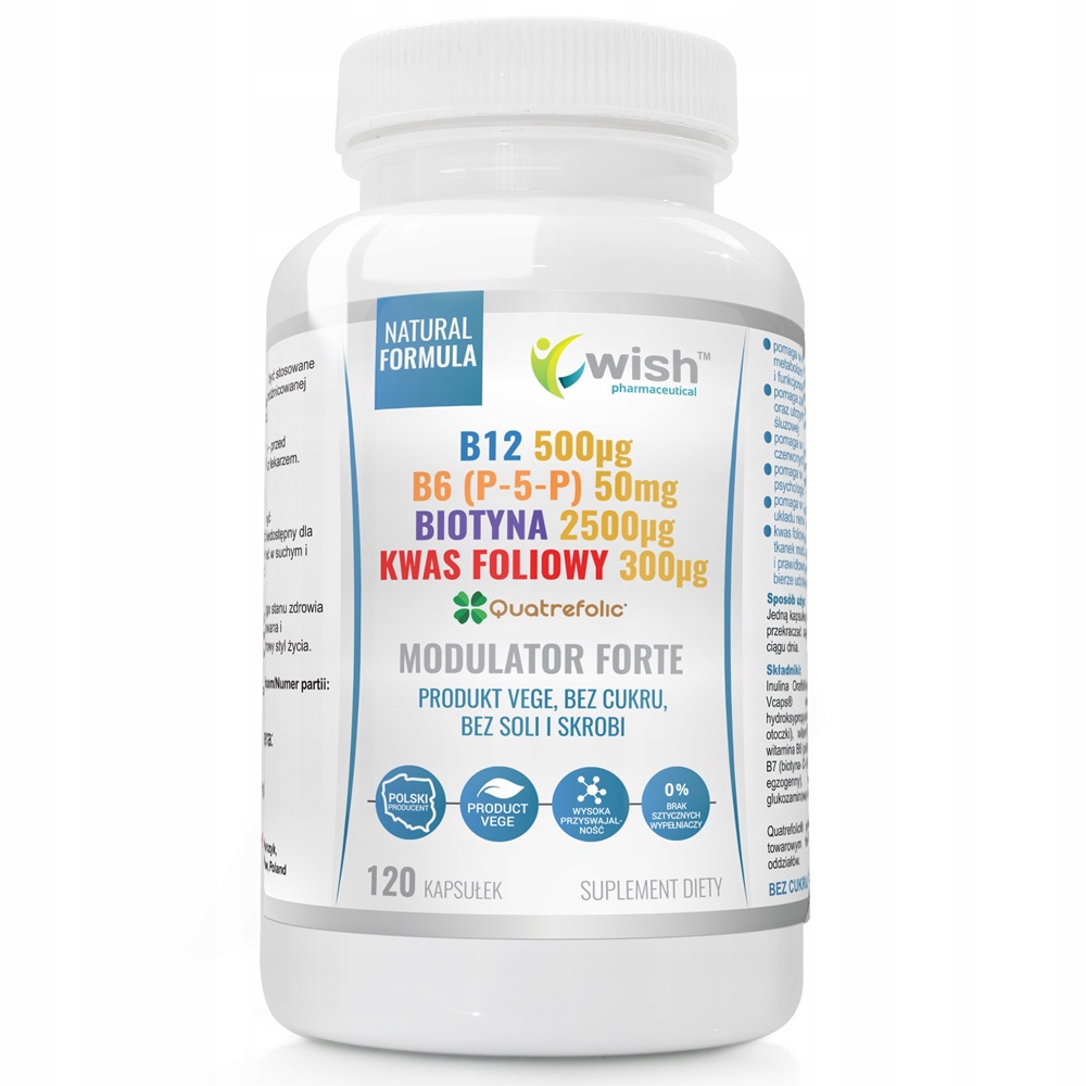 Modulator Homocysteiny Forte B12 + B6 (P-5-P) + Biotin + Kyselina Listová Doplněk Stravy 120 Kapslí Vegan