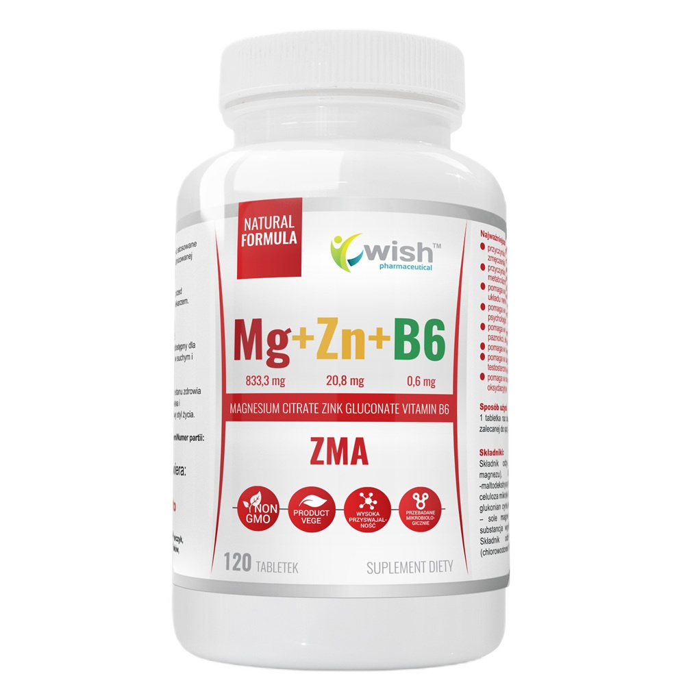 Mg + Zn + B6 ZMA Hořčík + Zinek + B6 Doplněk Stravy 120 Tablet