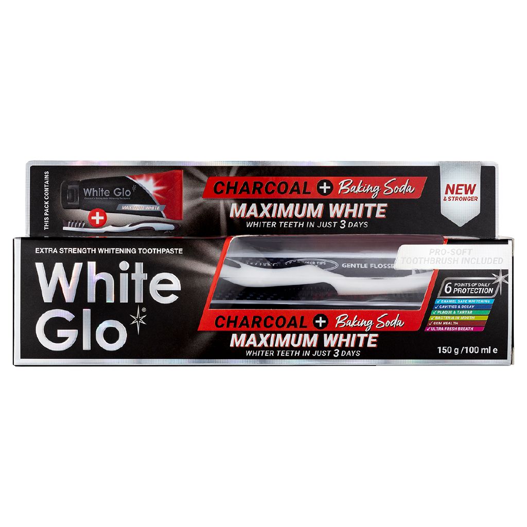 Bělící Zubní Pasta S Obsahem Dřevěného Uhlí A Jedlé Sody Maximum White / + Kartáček 100 ml