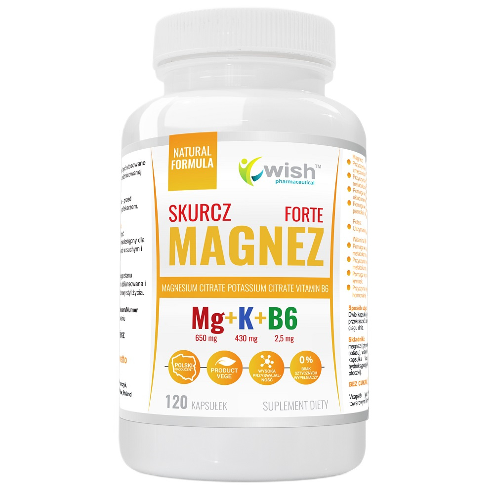 MG + K + B6 Magnez + Potas + Witamina B6 Forte Suplement Diety 120 Kapslí