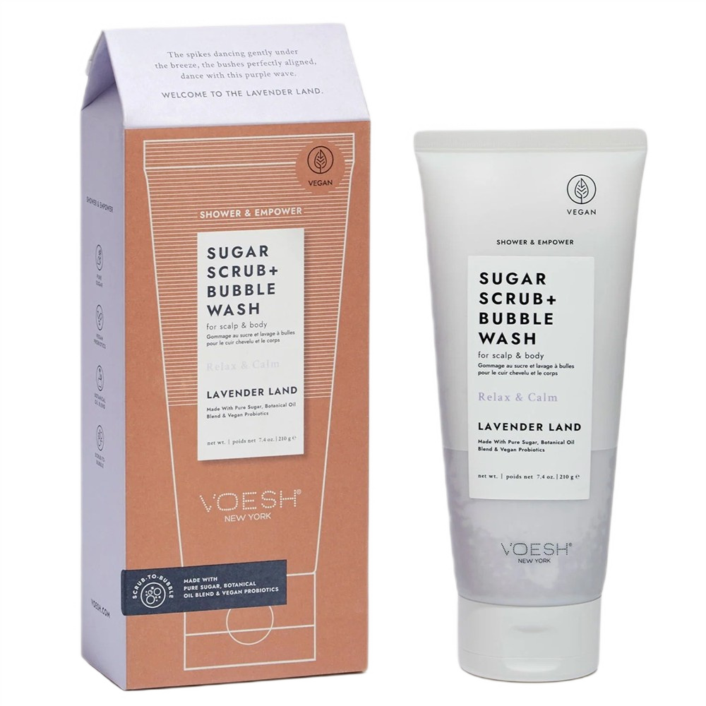 Sugar Scrub + Bubble Wash Levanduľový Cukrový Peeling Na Telo A Pokožku Hlavy 210g